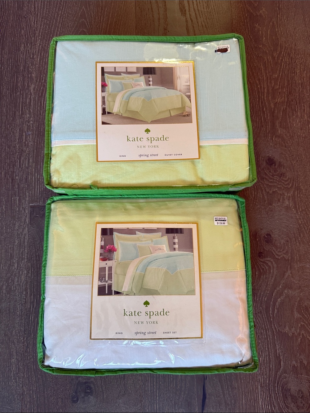 Kate Spade Pastel Green and Light Blue Colorblock Duvet Cover and Sheet Set